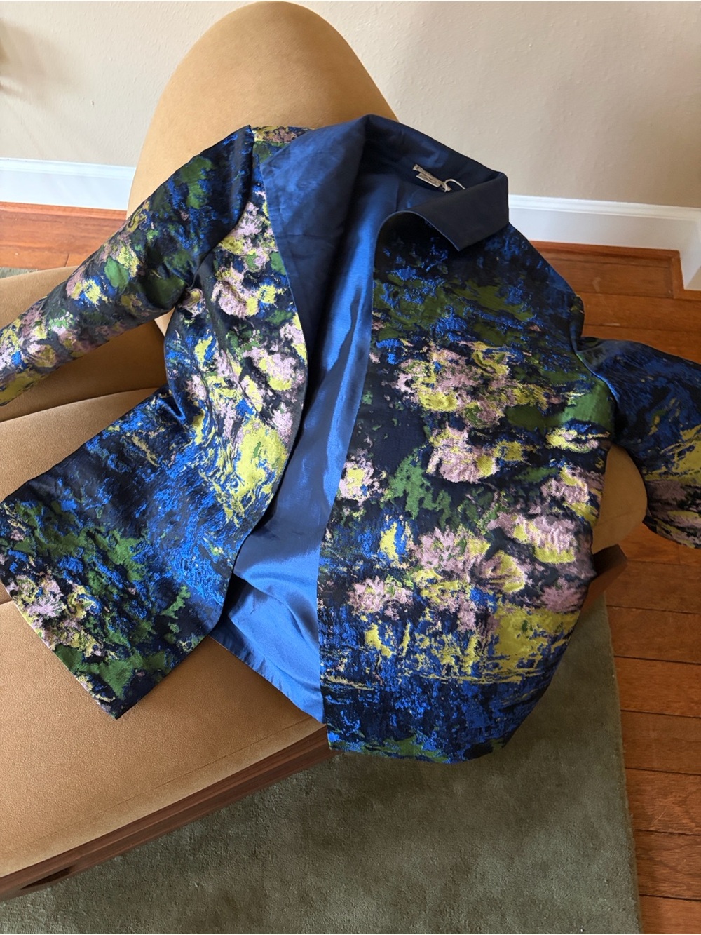 Painting Inspired Blue Floral Textured Jacket